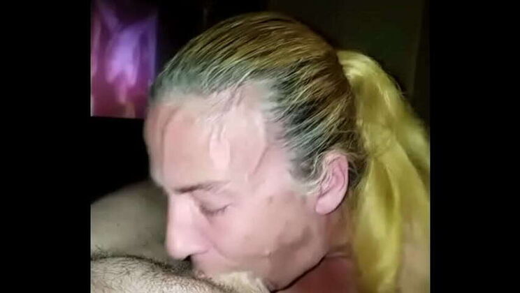Blonde slut wife gives amazing deepthroat blowjob