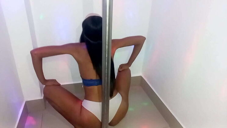 Brunette Student's Homemade Pole Dance on Halloween