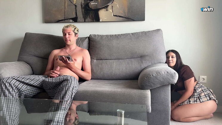 Step Sister Catches Brother Jerking Off On The Couch In Homemade Prank Gone Wrong