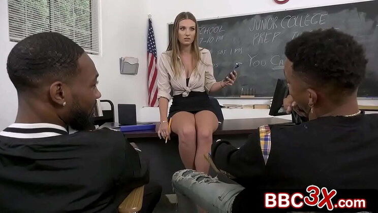 Beautiful Teacher Seduced by Two Big Black Cocks