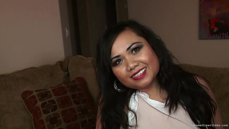 Chubby Asian amateur double penetrated by two guys in hot threesome