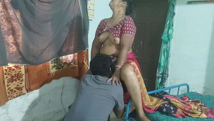 Step Mom Lifts Saree for Son's Lick and Hardcore Fuck - Desi Mature Creampie