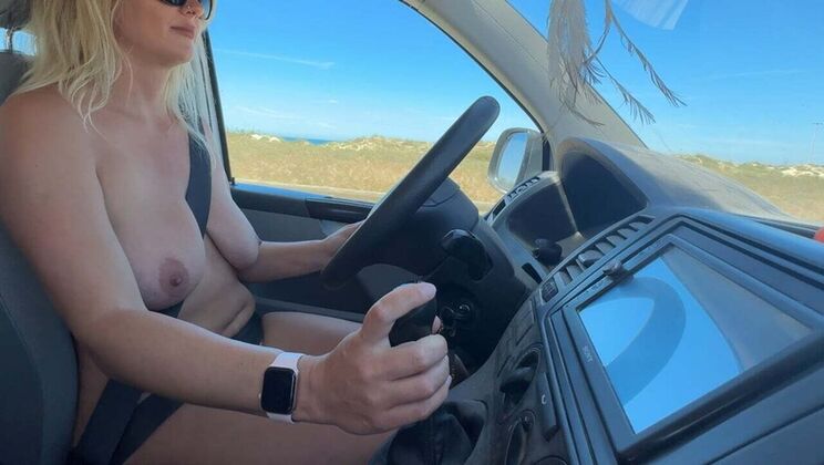 Blonde German Wife Alicia Morea Flashes Naked in Car After Hot Fingering