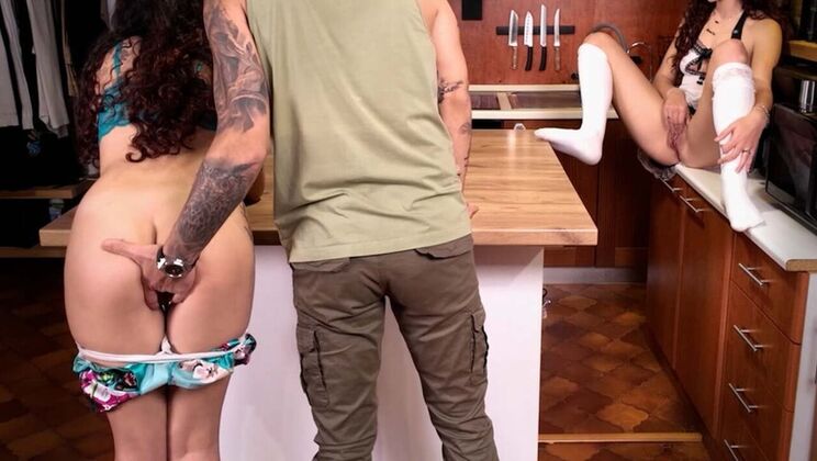 Shy Teen Stepdaughter Fingered by Horny Maid in Kitchen - Homemade Taboo