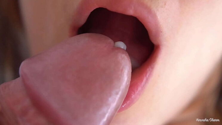Veronika Charm's Juicy Lips & Tongue Make Him Blow His Load - Closeup Cum in Mouth