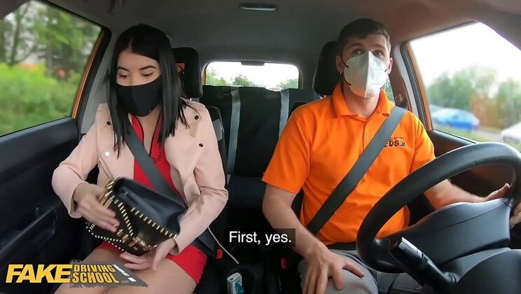 Hot Fake Driving School babe Lady Dee sucks big cock in car - public BJ & cumshot