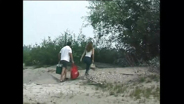 Hot Teen Threesome Blowjob on Beach - HD Outdoor Sex