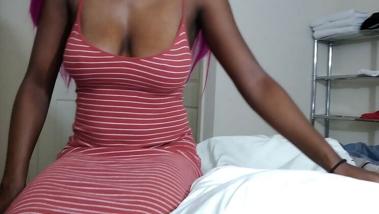 Ebony stepdaughter Paris Love wakes stepdad with morning blowjob and swallows cum