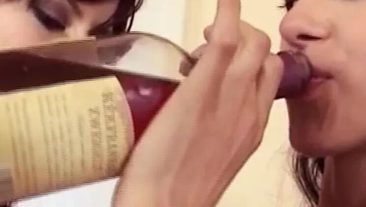 Hot German sluts share huge dildo in wild lesbian action