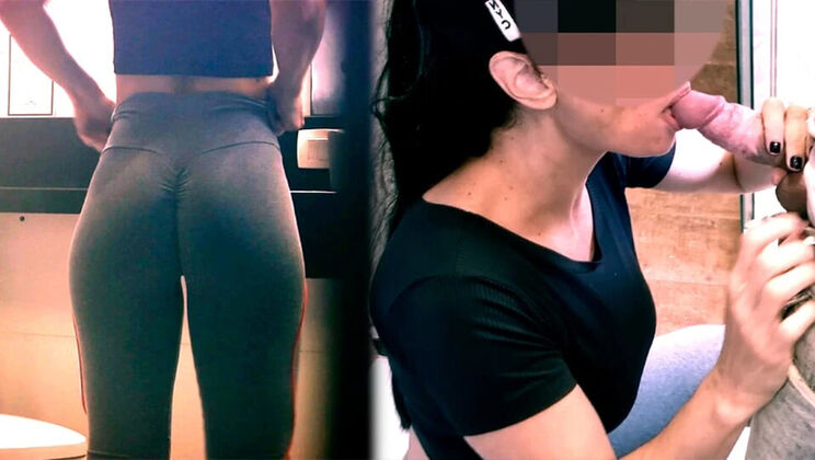 Naughty Brazilian Wife Sucks Gym Staff in Bathroom - Messy Facial & Cum in Mouth