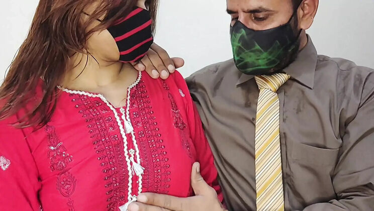 Hot Desi Boss Wife Cheats with Step Son - Faryal Moans Hard in Homemade Office Sex