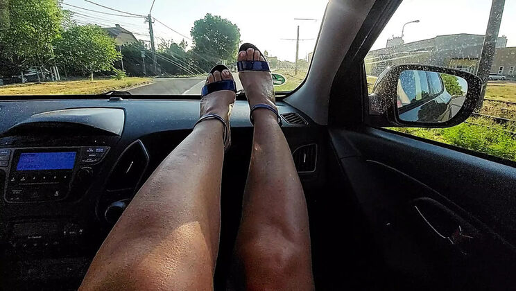 Stepmom in High Heels Teases Step Son During Morning Car Ride