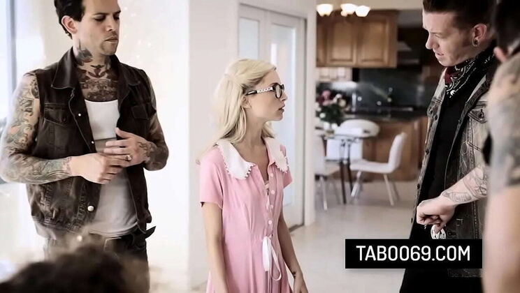 Skinny blonde teen Piper Perri takes huge gangbang with multiple cocks