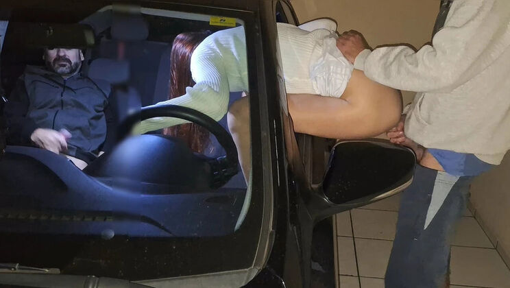 Husband Watches Wife Get Fucked Doggy Style in Parking Lot - Public Creampie & Squirting