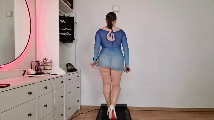 TinniAngel in See-Through Beach Dress & Micro Bikini - Heels, Jiggle, Treadmill Tease
