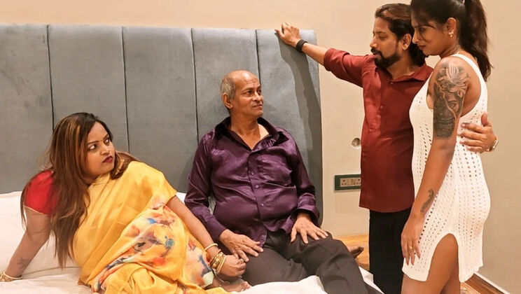 Hardcore Threesome Foursome Gangbang with Indian Bhabhi Tejaswini, Old Father-in-Law, and Step Son