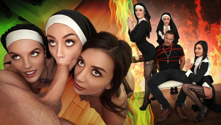 Horny Nuns Blowjob Threesome Fucking Devil Out of Him