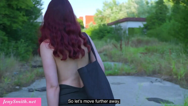 Redhead Jeny Smith Hogtied Outdoor with Toy in Pussy - Timer Padlock Tease