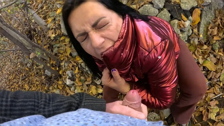 Risky Lake Blowjob in Red Shiny Jacket - MilfyCalla Outdoor Fetish