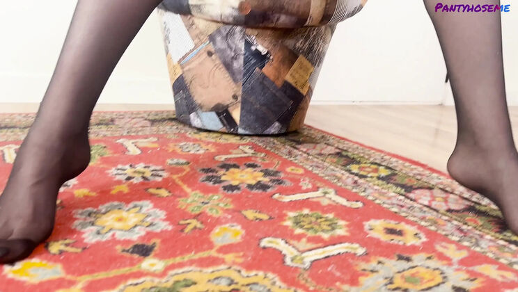 Vika Lita Solo Masturbation in Sheer Black Pantyhose - Fingering Her Wet Pussy