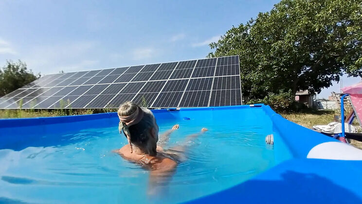 Hot Housewife Solo Pool Fun in Lingerie - Lukerya's Big Ass Vacation