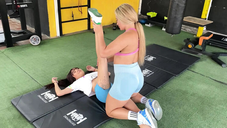 Gym Trainer Workout Turns Wild: Lesbian Fuck on Bench Press with Allison Sweet