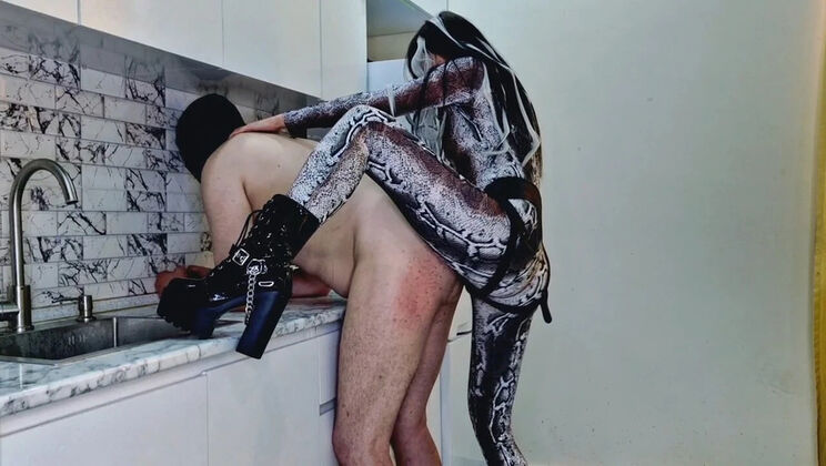 Brunette Mistress Nika Rough Anal Strapon Pegging Her Slave