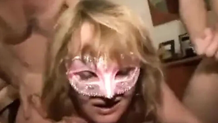 Insatiable MILF Gangbang: Vintage Lady Takes 3 Cocks in Masked Movie Scene