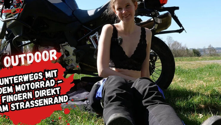 Skinny German Teen Secretly Fingered to Double Orgasm on Motorbike Tour - Solo Masturbation & Peeing Outdoor