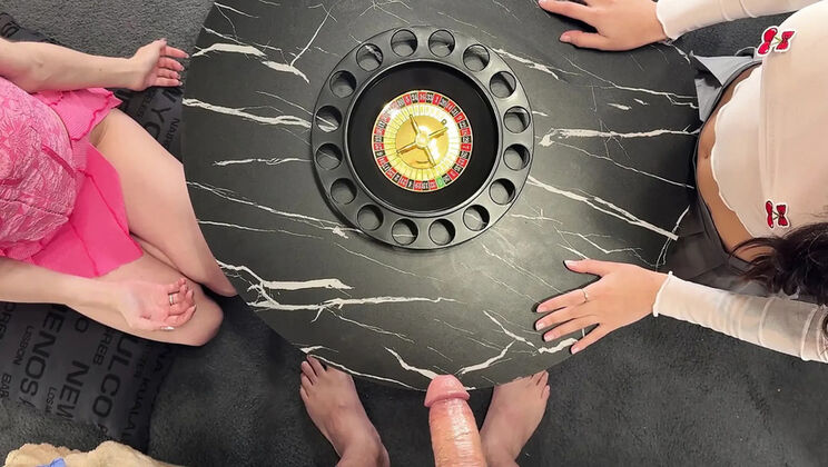 Christmas Handjob Challenge: Two Girls One Guy House Party Fun with Oily Precum Dripping