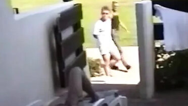 Hairy Teen Nudist Fucked Doggy Style by Two Strangers in Yard Threesome