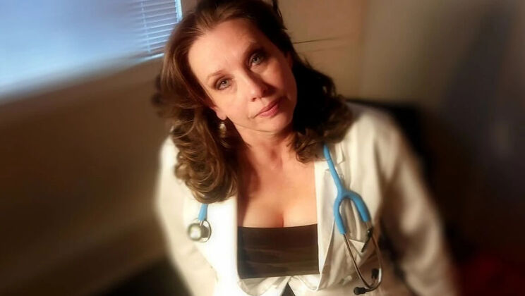 Sexy Mature MILF Doctor Gives Full Exam & Blowjob to Young Man with Curved Cock