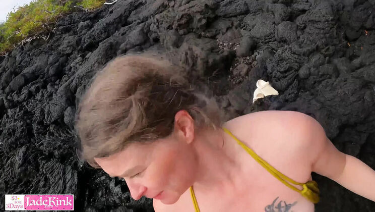 Jade Kink Gagging Deepthroat Blowjob & Facial on Nude Beach - Amateur Blonde Slut