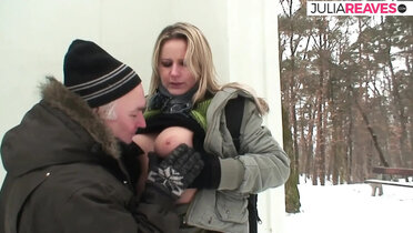 German Blonde Samantha Jolie Riding Fat Cock in Snow - Outdoor Cowgirl Sex with Big Tits BBW