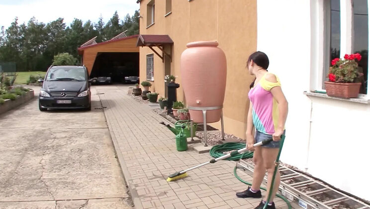 German amateur Ashley Dark gets banged hard in backyard doggy style