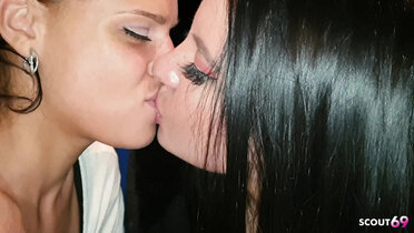 German Teens Best Friends Give Risky Cinema Blowjob POV and Swallow Cum