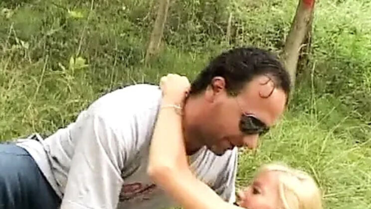 Italian Blonde MILF Outdoor Threesome Loves Cock