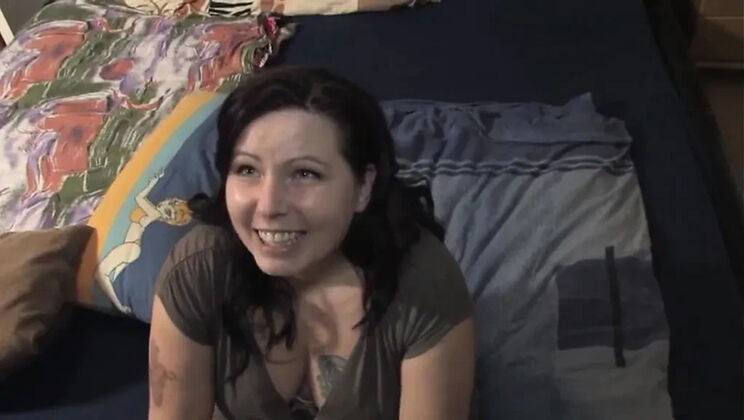 German Amateur Brunette with Big Natural Tits Gives Blowjob After Disco