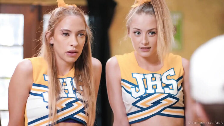 Slutty Cheerleaders Khloe Kapri & Kyler Quinn Get Butt Fucked Hard by Pervy College Coach - Threesome Teen Sex