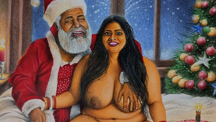 Desi Bhabi with Huge Boobs Secretly Fucks Naughty Santa on Christmas - Indian Aunty Fantasy
