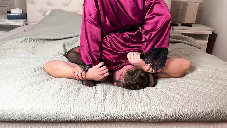 Mean Asian Wife Panty Gagged Facesitting in Lingerie - Rough Face Slapping & Domination