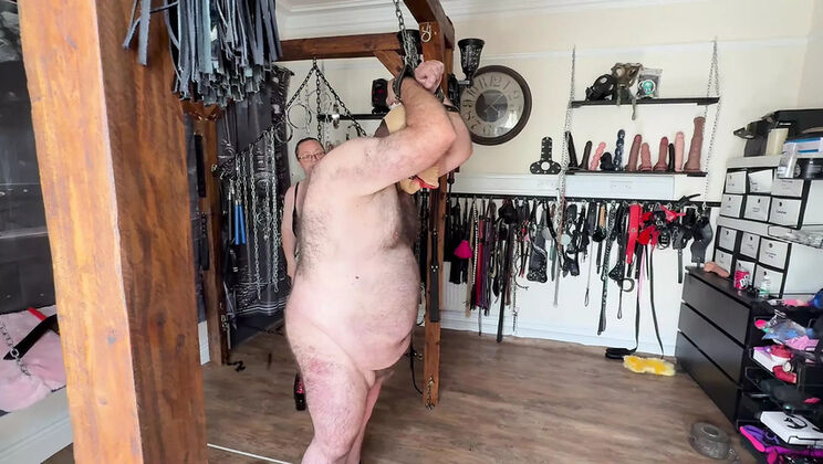 Hairy British Submissive Piggy Punished Hard with Belt Spanking - BDSM Fetish HD Video