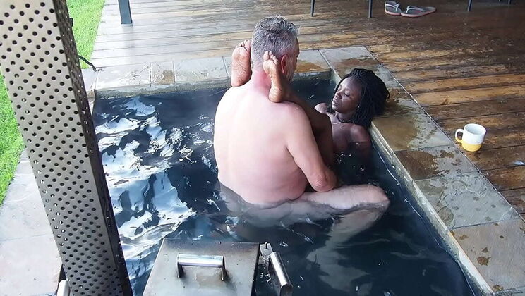 Amateur Ebony MILF Secretary Flower Fucks Boss Louis in Hottub - Big Booty & Big Black Tits Shaking