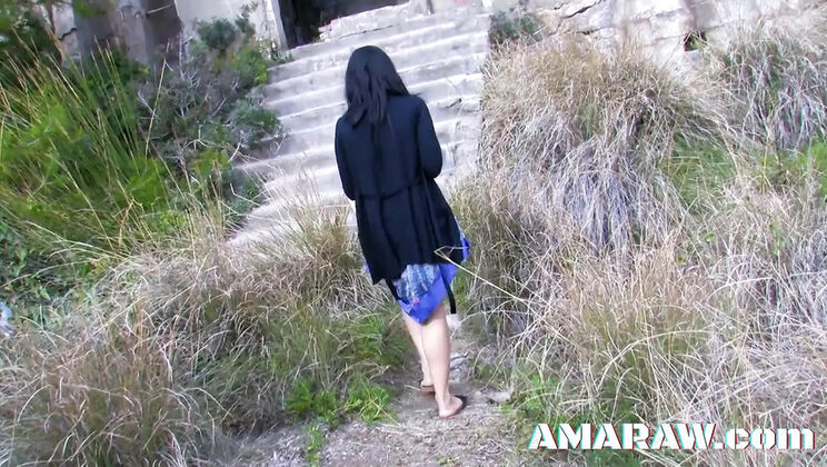 Petite Latina Oldia Paris with Dark Skin Takes Two Cocks - Double Penetration & Cum on Tits Outdoor