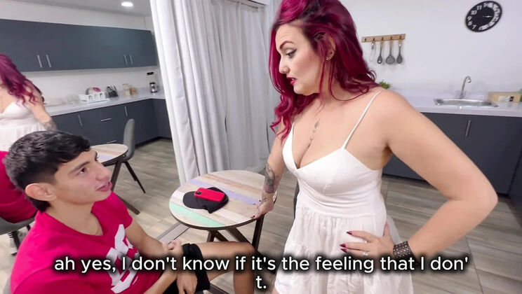 Esteban Gamboa fucks his stepmom's friend in the kitchen - huge cock makes her orgasm hard