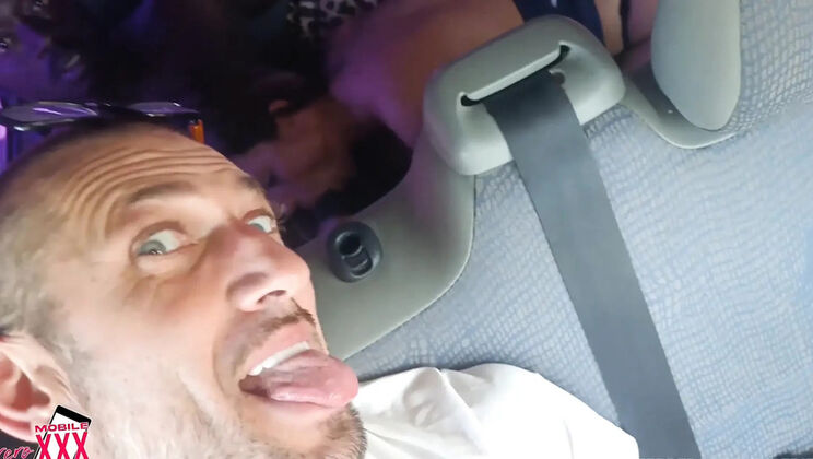 Horny Girl Gets Double BBC Threesome in Van on Way to Airport - Amateur Blowjob & Doggy