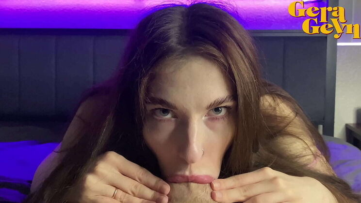 Morning Blowjob With Cum In Throat - Amateur Girlfriend Sloppy Deep Throat For Big White Cock