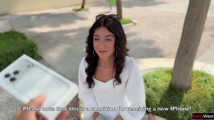 Public Cumwalk Challenge: Stranger Girl Takes Huge Facial for New iPhone - Katty West Outdoor Blowjob