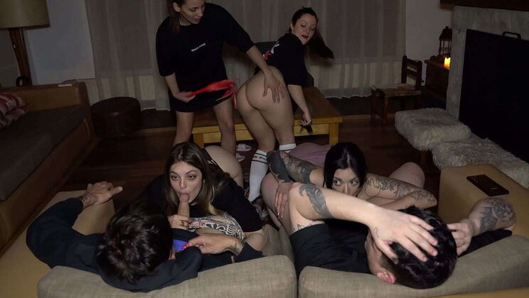 Knock Knock Club Orgy: 4 Hot Latina Babes & 2 Guys in Wild Group Sex - Blowjobs, Big Booty Riding, Cum Swapping