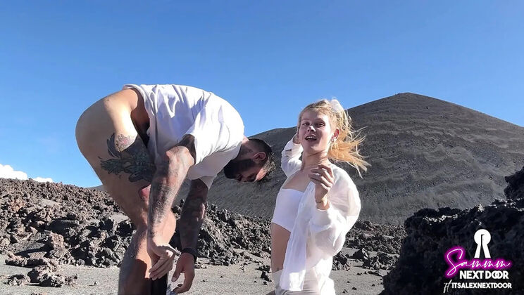 Hiking Volcano Public Blowjob - Hot Blonde Swallows Cum Outdoor